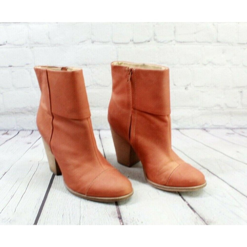 LL Bean Burnt Orange Leather Cap Toe Block Heel Side Zip Boots Size 8 M - Picture 3 of 9